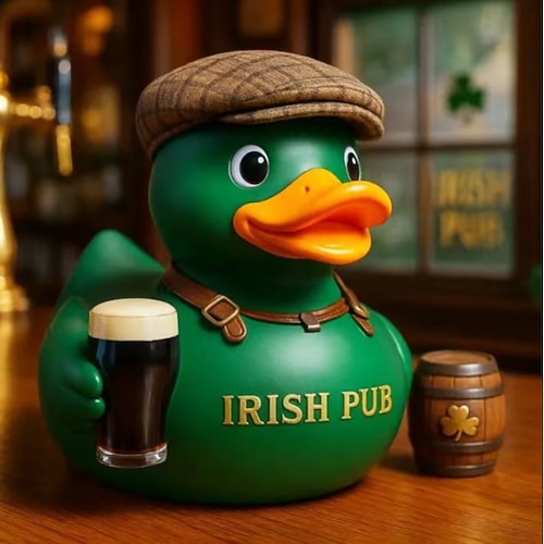 Irische Pub-Entenfigur aus Kunstharz, ideales Geschenk zum St. Patrick's Day, niedliche irische Bar-Entenstatue, grüne Kunstharz-Dekoration für Zuhause, Regal, Büro, Feiertagsdekoration Image