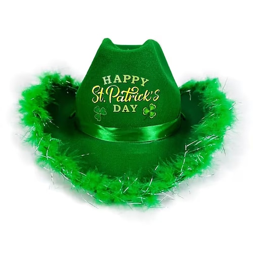 St. Patrick's Day Hut - Glück Cowboyhut Kreativer Filz St. Patrick's Day Damen Cowboyhut Klee Muster Damen Party Kostüm Transformation Image