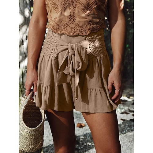 Damen Shorts Sommershorts Strandshorts Baggy-Shorts Urlaub Basic Lässig Kurz Hohe Taille Einfach Kordelzug Tasche Elastischer Bund Komfort Schnelltrocknend Weich Dehnbar Strand Formell Ferien Schwarz Image
