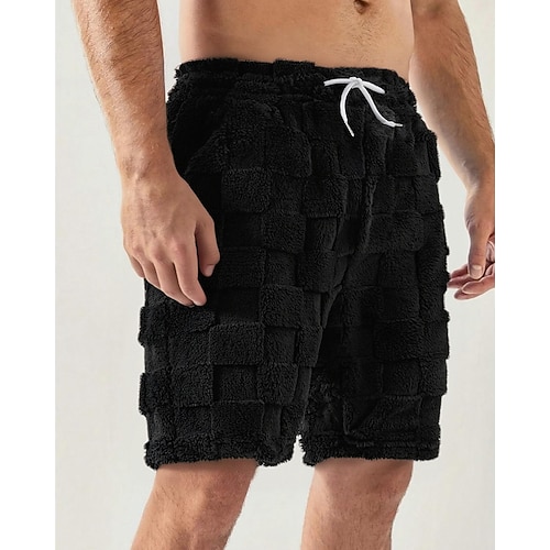 Herren Shorts Freizeitshorts Tasche Elastischer Bund Fleece Einfach Warm Atmungsaktiv Knielang Outdoor Urlaub Alltagskleidung Urlaub Mode Schwarz Grau Mikroelastisch Image