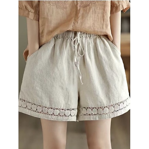 Damen Shorts Sommershorts Strandshorts Baggy-Shorts Urlaub Basic Lässig Kurz Hohe Taille Einfach Kordelzug Tasche Elastischer Bund Komfort Schnelltrocknend Weich Dehnbar Strand Ferien Schwarz Wei Image