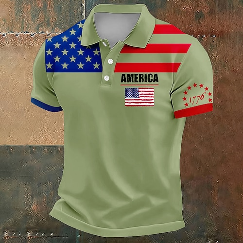 4. Juli 2026 250. Herren Amerikanische Flagge Polo Kurzarm Polo-Shirts Revers Lässig Athleisure Alltagskleidung Festivalkleidung 3D-Druck Knöpfe Sommer Blau Weiß Purpur Image
