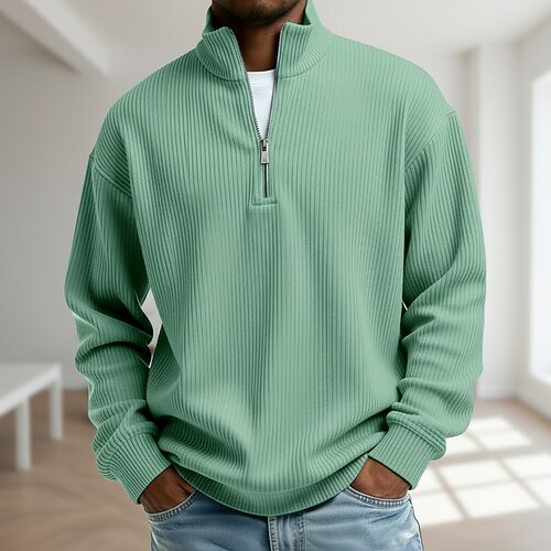 Herren Cordhemd T-Shirt Langarm Viertelreißverschluss Herbst Frühling Herbst Einfarbig Mode Modern Lässig Reißverschluss Warm Lässig Outdoor Schwarz Dunkel Blau Grau Top T-Shirt für Herren Image