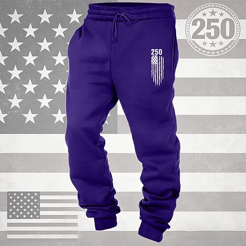 Herren Jogginghose Hose Kordelzug Tasche Elastischer Bund Nationalflagge Komfort Atmungsaktiv Täglich Outdoor Amerikas 250. Jahrestag Urlaub Mode Blau Schwarz Mikroelastisch Image