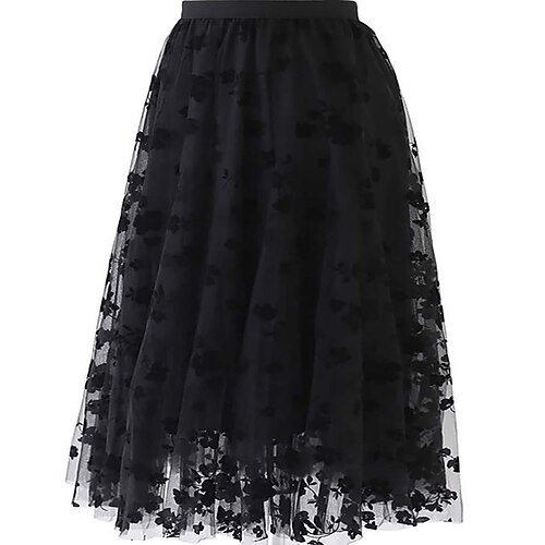 Damen Mode Lässig Midi Hohe Taille Röcke Blumenmuster Druck Mikroelastisch Täglich Straße Schwarz Kaffee Grau Sommer Image