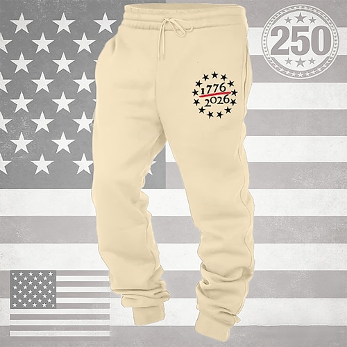 Herren Jogginghose Hose Kordelzug Tasche Elastischer Bund Stern Komfort Atmungsaktiv Täglich Outdoor Amerikas 250. Jahrestag Urlaub Mode Blau Schwarz Mikroelastisch Image