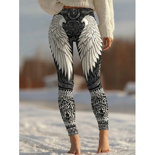 Damen Leggings Urlaub Vintage Ethno-Stil Knöchellang Hohe Taille Grafik Abstrakt 3D-Druck Schnelltrocknend Atmungsaktivität Weich Hohe Elastizität Urlaub Formell Schwarz Frühling Herbst Winter Image