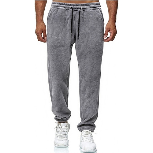Herren Jogginghose Fleecehose Hose Winterhose Gerade geschnittene Sweatpants Kordelzug Tasche Elastischer Bund Einfach Komfort Warm Täglich Outdoor Ferien Mode Klassicher Stil Blau Schwarz Image