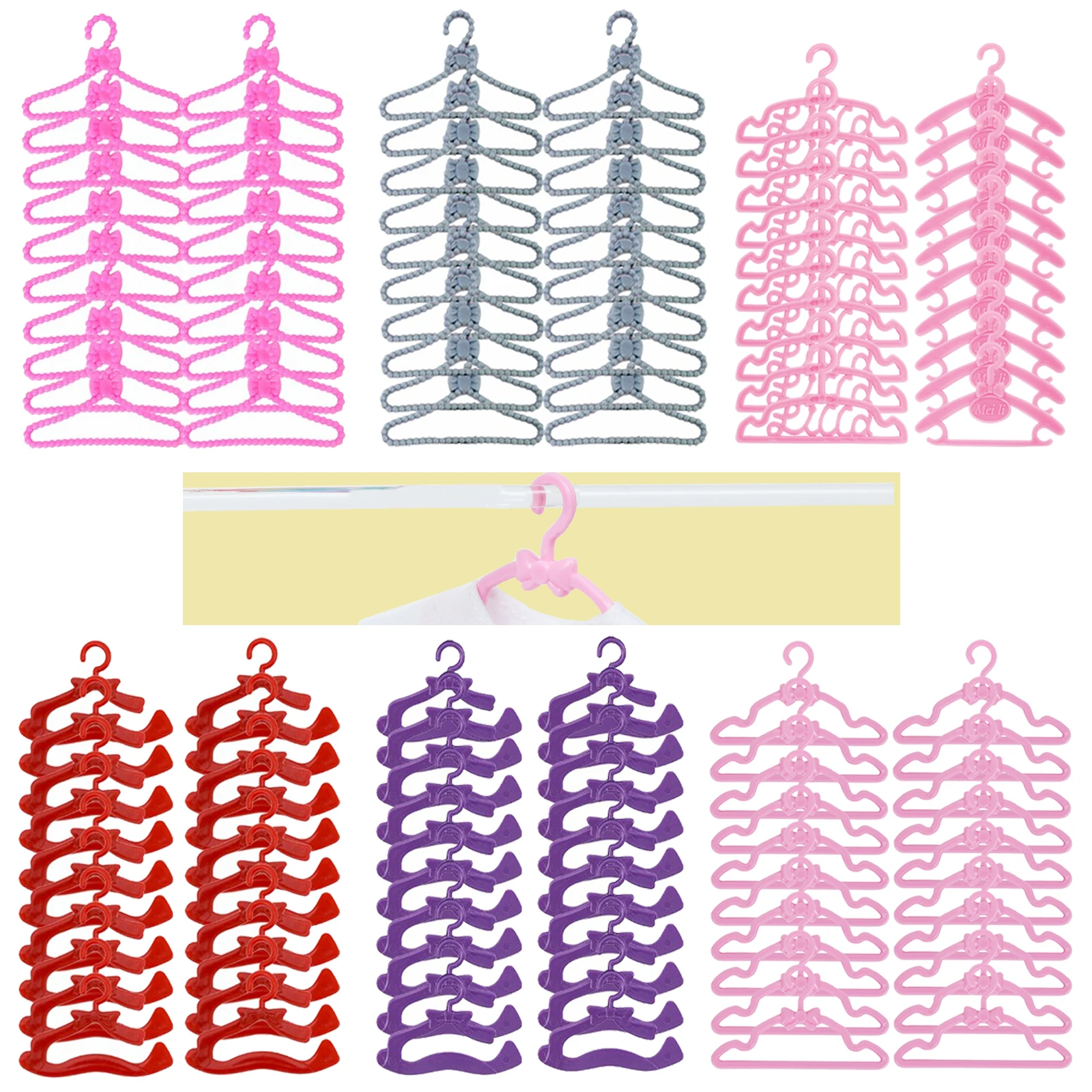 20 pz/lotto grucce per bambole in plastica carino mini stile misto vestiti accessori per 11.5 '' armadio per bambole casa delle bambole giocattoli fai da te
