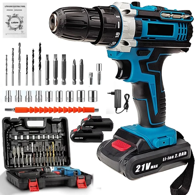 Trapano a percussione a batteria 21V Cacciavite elettrico Trapano a percussione elettrico Mini trapano a mano senza fili Utensili elettrici a batteria agli ioni di litio