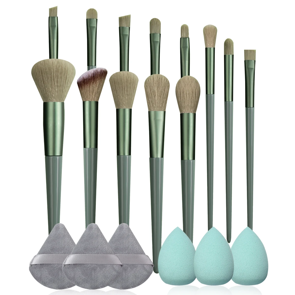 19-teiliges hochwertiges Set mit 13 Make-up-Pinseln, Pinsel + 3-teiliges Einstell-Dreieck-Puderquaste + 3-teiliges, antihaftbeschichtetes Puder-Schönheits-Ei Image