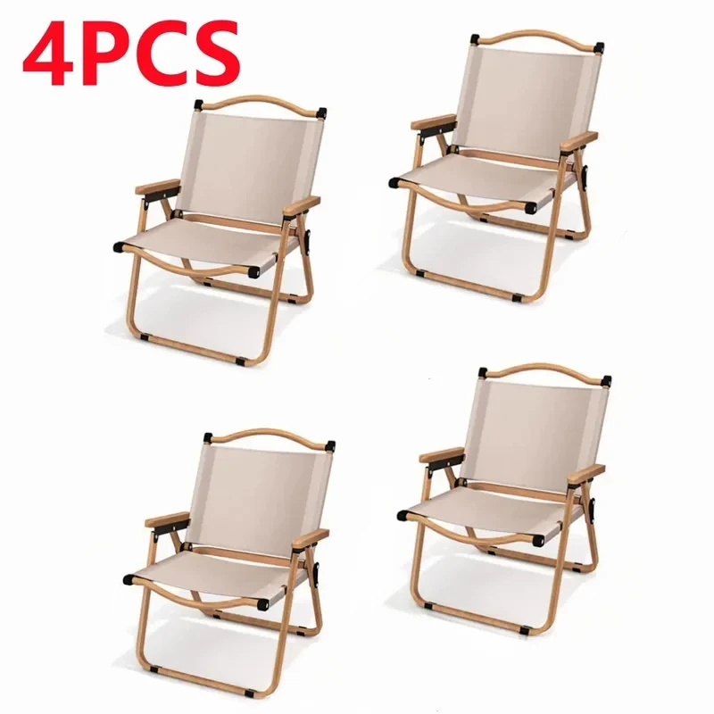 Klappbares Campingstuhl-Set für den Außenbereich, 4/2/1 Stück – Khaki-Campingstuhl, tragbarer Outdoor-Stuhl, Klappstuhl mit Holzmaserung Image