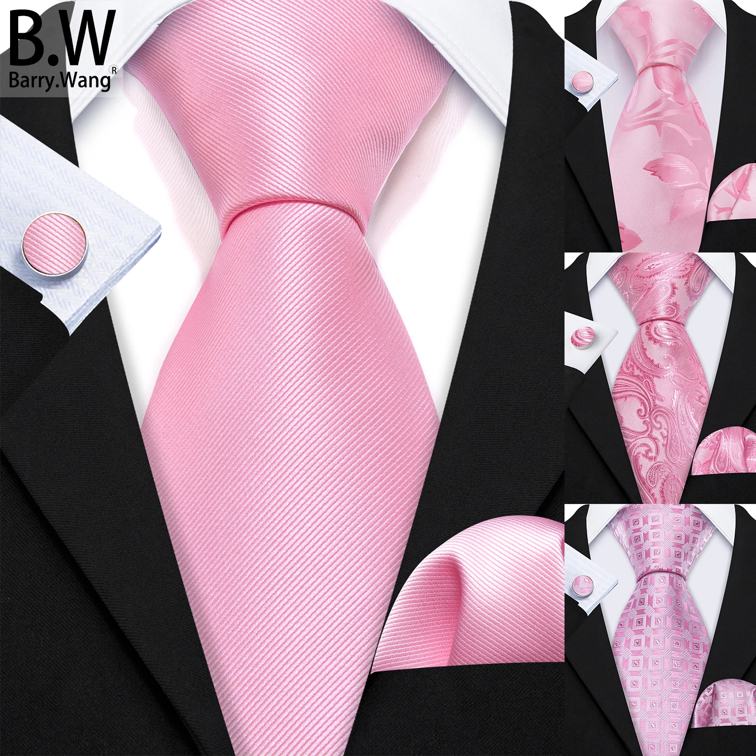 Rosa Ballett erröten Seide Männer Krawatte Taschentuch Manschetten knöpfe Set Jacquard solide Paisley Blumen Krawatte männliche Hochzeit Business Barry. wang Image