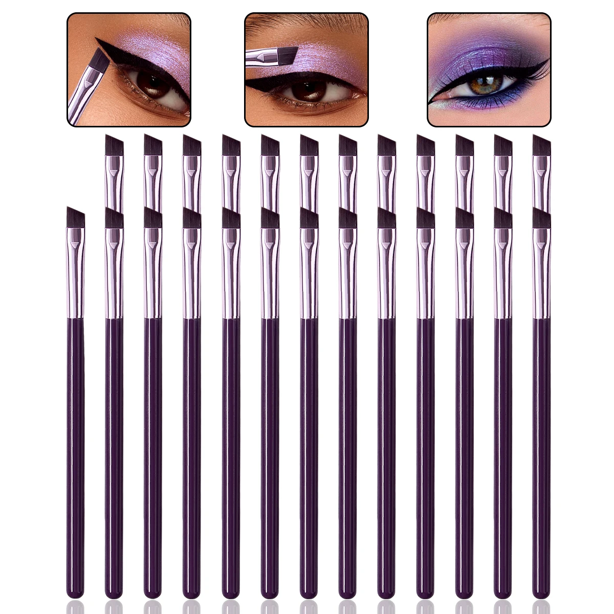 25-Winkel-Augenpinsel-Set – Holzgriff, Eyeliner/Brauen/Lidschatten-Werkzeuge aus weicher Faser, anfängerfreundliches Reiseset für alltägliches Make-up Image