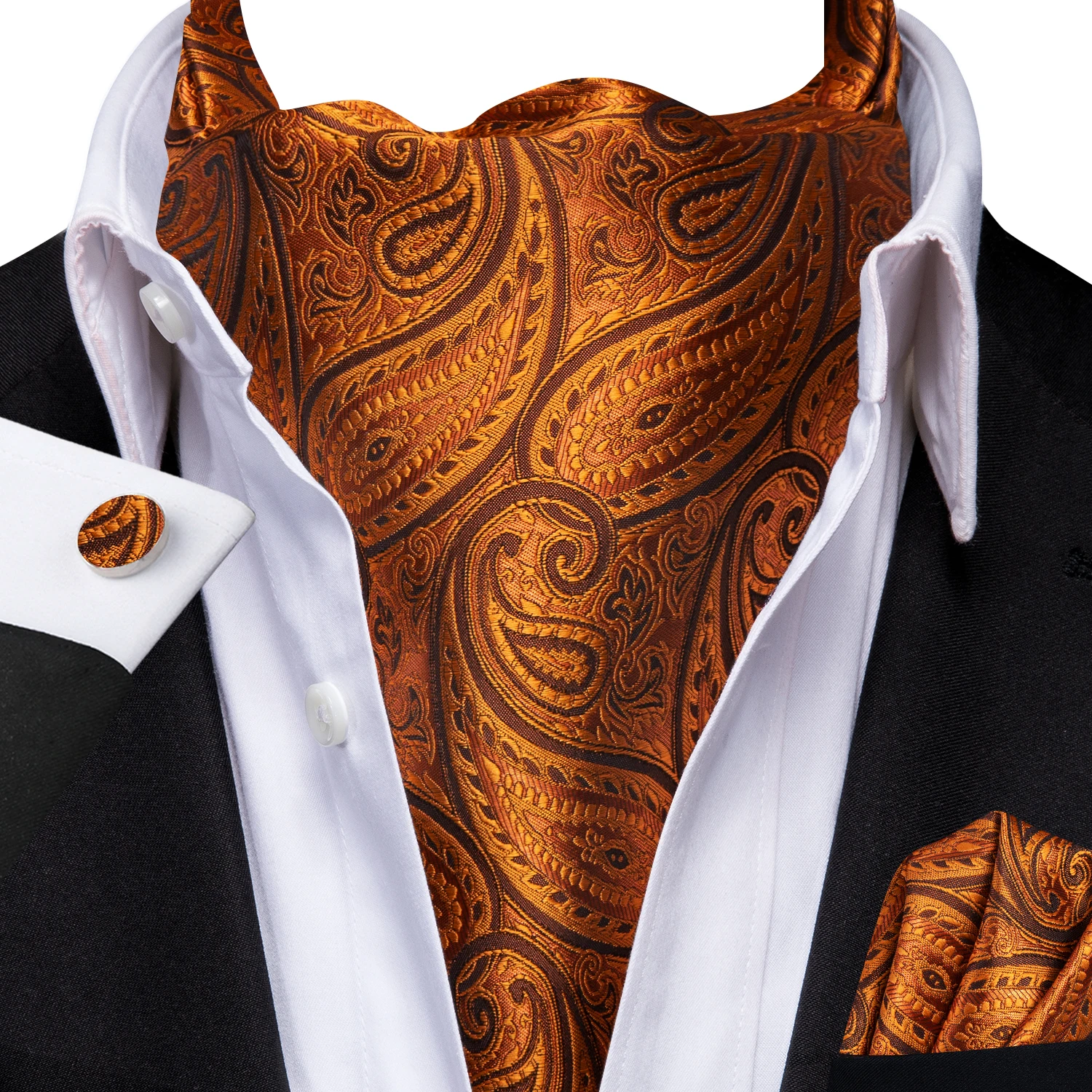 Barry.Wang Mode Männer Ascot Paisley Floral Golden Orange Rot Krawatte Krawatte Scrunch Selbst Britischen Set Formale Hochzeit Party Image