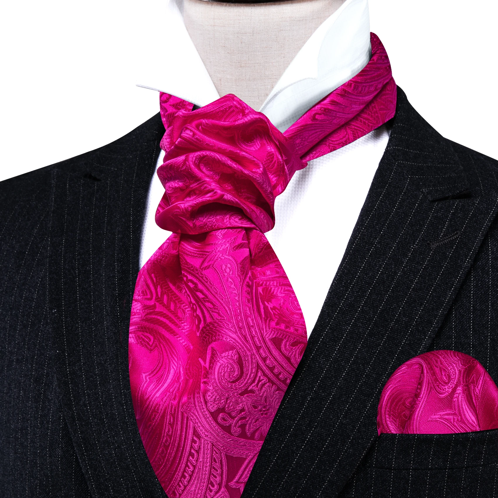 Barry.Wang Mode Männer Ascot Paisley Floral Rot Blau Schwarz Krawatte Krawatte Scrunch Selbst Britischen Set Formale Hochzeit Party Image