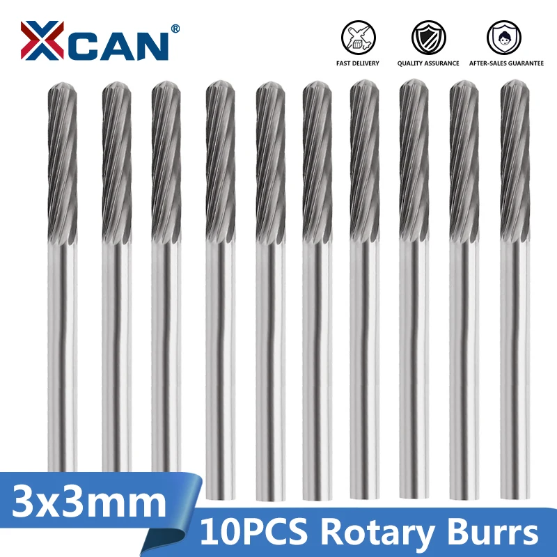 XCAN Lima Rotante 10 pz 3mm Carburo di Tungsteno Frese Rotanti Set Accessori per Utensili Rotanti Fresa Punte per Incisione