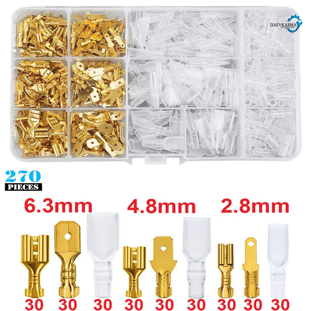 Pressato a freddo 270 Pz 2.8/4.8/6.3mm Isolato Maschio Femmina Connettore del Cavo Terminali A Crimpare Elettrici Termin Spade Assortiti Kit Box