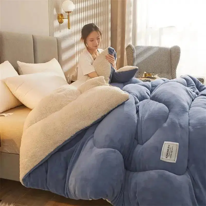 Winter thickened lamb wool quilt double-sided fleece warm quilt student dormitory single double bed household bedding