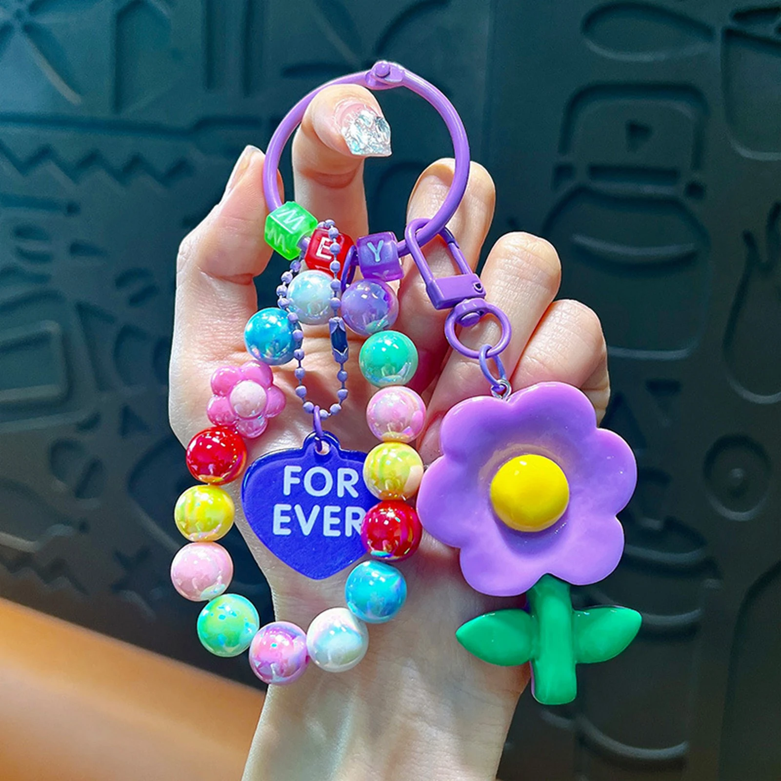 1 Teile/los Tragbare Nette Schlüsselbund Bunte Perlen Schlüsselbund Handgemachte Perlen Armband Lanyard Armband für Kinder Männer Frau Jungen Mädchen Image