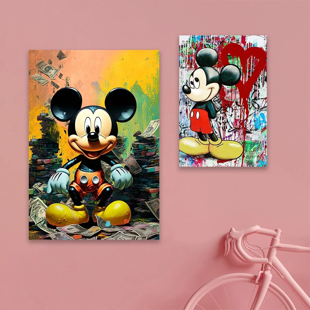Mickey Leinwand Wandkunst Leinwand Poster Pop Art Mickey und Minnie Graffiti Kunstdrucke Geldfarbe Graffiti Leinwand Malerei Dekor
