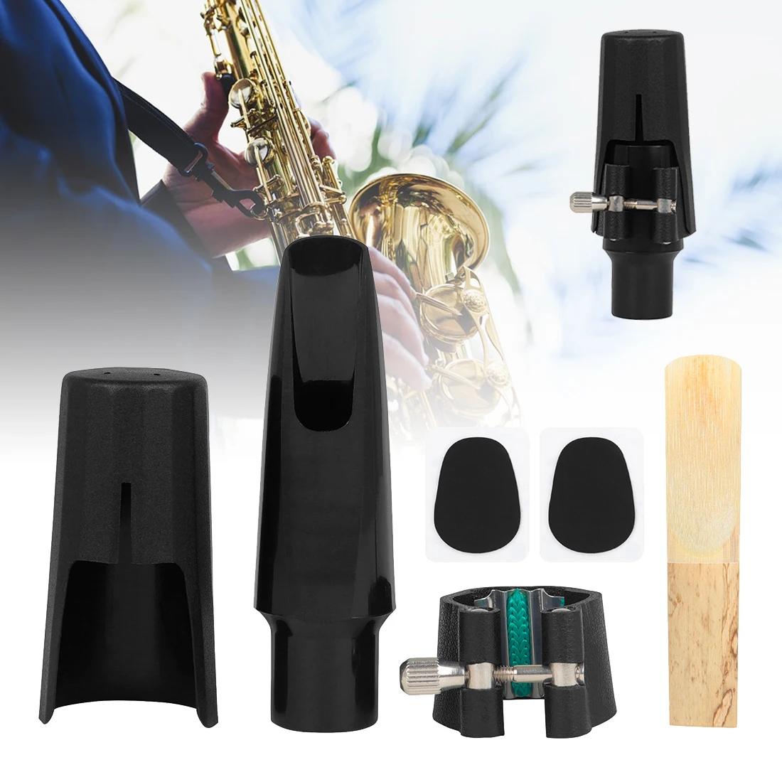 Mundstück für Tenor-/Altsaxophon mit Leder-Ligatur-Reed-Kissen und Kappenabdeckung, Saxophon-Mundstück-Set Image