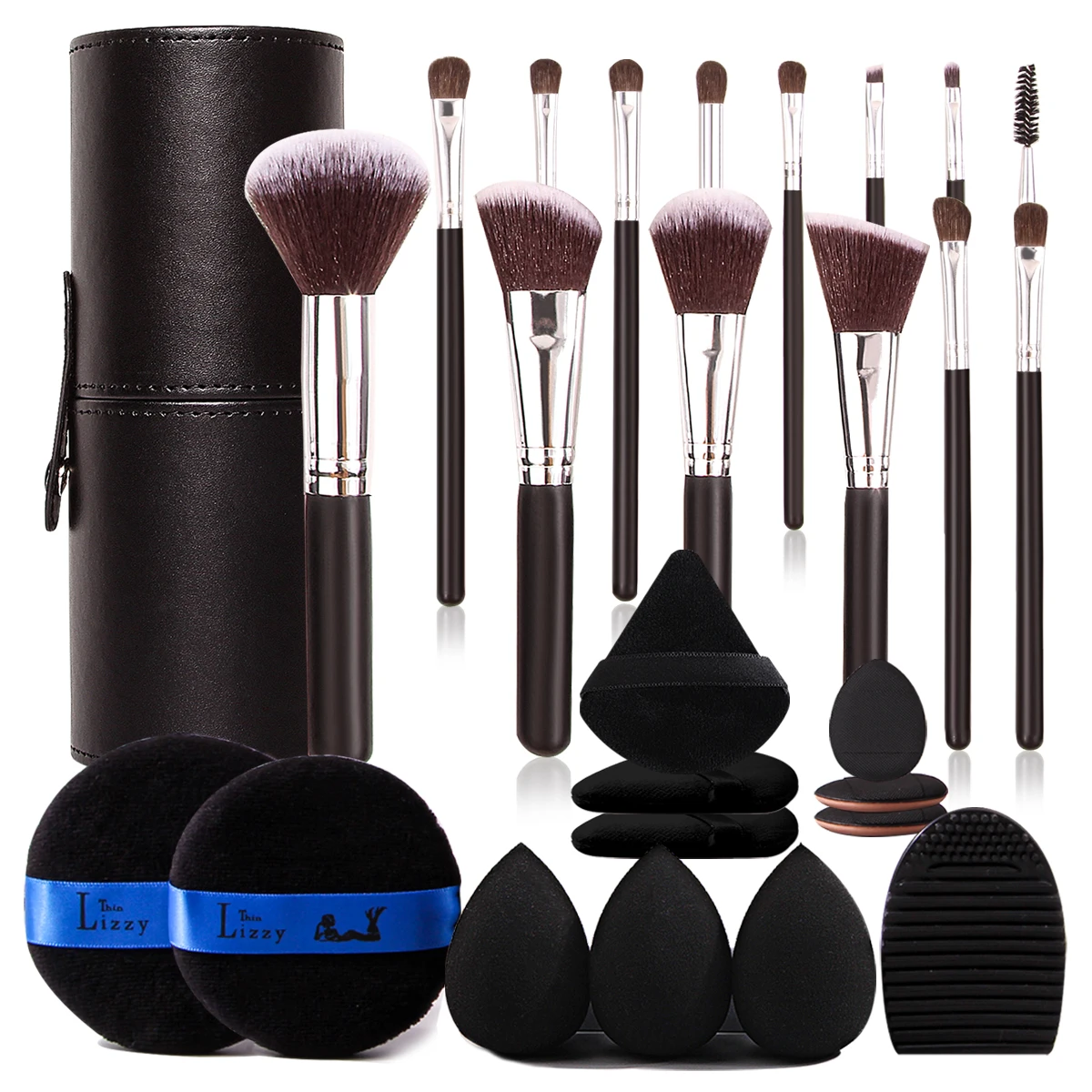 27 stücke Set Kombination 14 Make-up Pinsel Sets + 11 stücke Schwamm Set + 1 stücke Wasch objekte + 1pcspu Leder Make-up Pinsel Aufbewahrung eimer Image