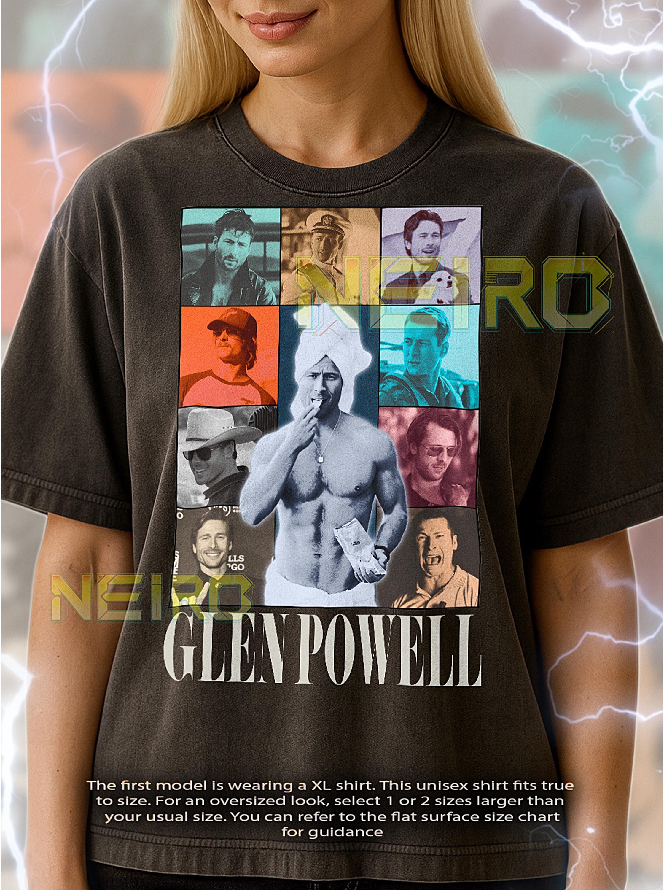 "Maglietta con scritta \"Glen Powell Bootleg\", maglietta vintage con star dell'attore, celebrità emergente, maglietta retrò anni '90, maglione Glen Powe"