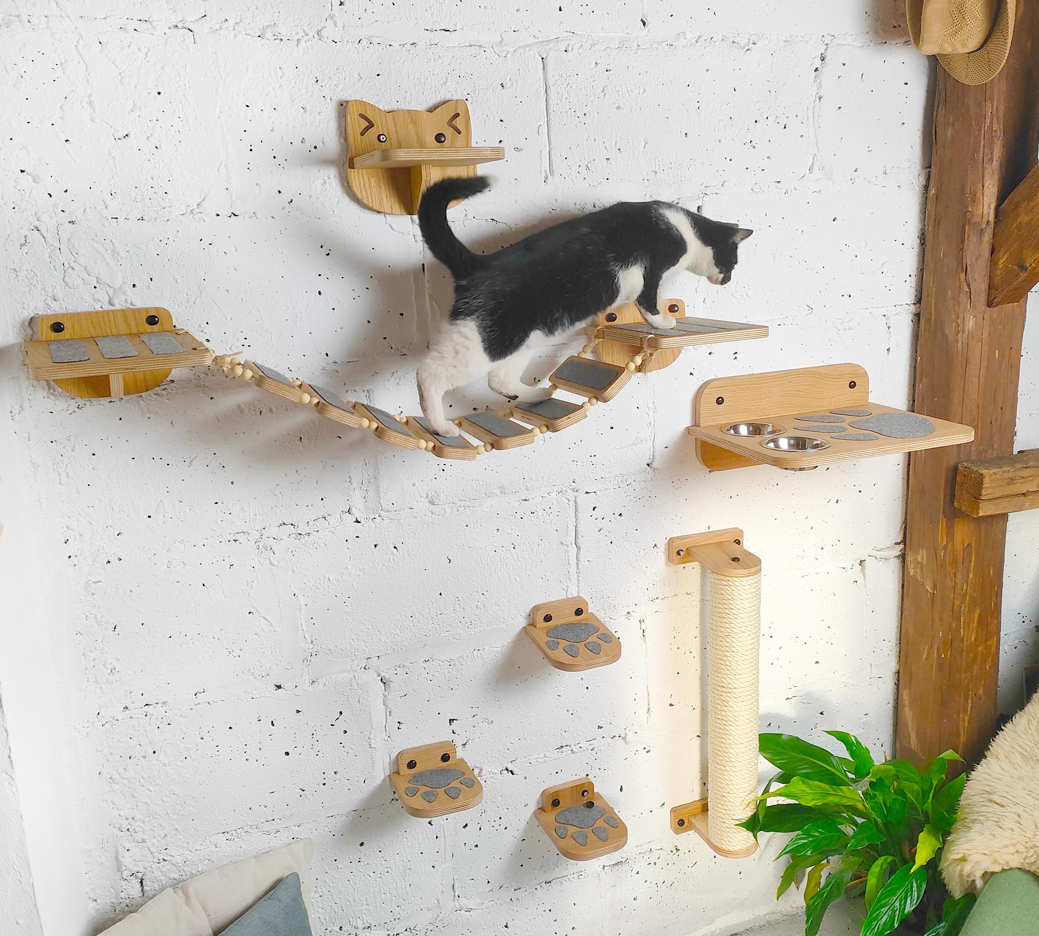 SET di 7 articoli per GATTI - Scaffale da gioco per gatti, Mobili moderni per gatti, Regalo per amanti dei gatti, Grande cuccia per gatti, Mensola per