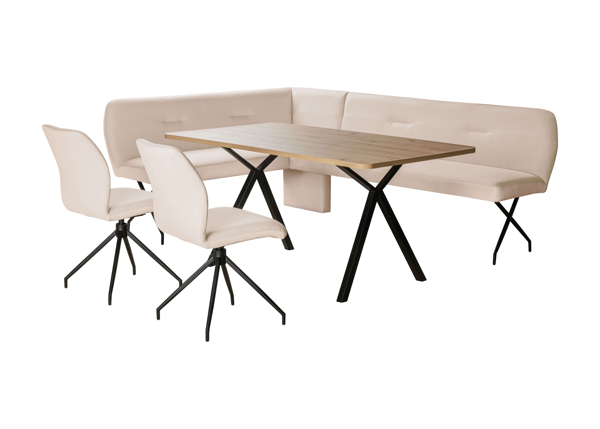 Eckbankgruppe HOME AFFAIRE "Gabi Essecke, Sitzgruppe, Eckbankgruppe, Küchenbankgruppe", hellbeige, hellbeige, schwarz, B:241cm H:87cm T:177cm, Massivholz, Metall, Polyester, Spanplatte, Sperrholz, Sitzmöbel-Sets, Eckbankgruppe