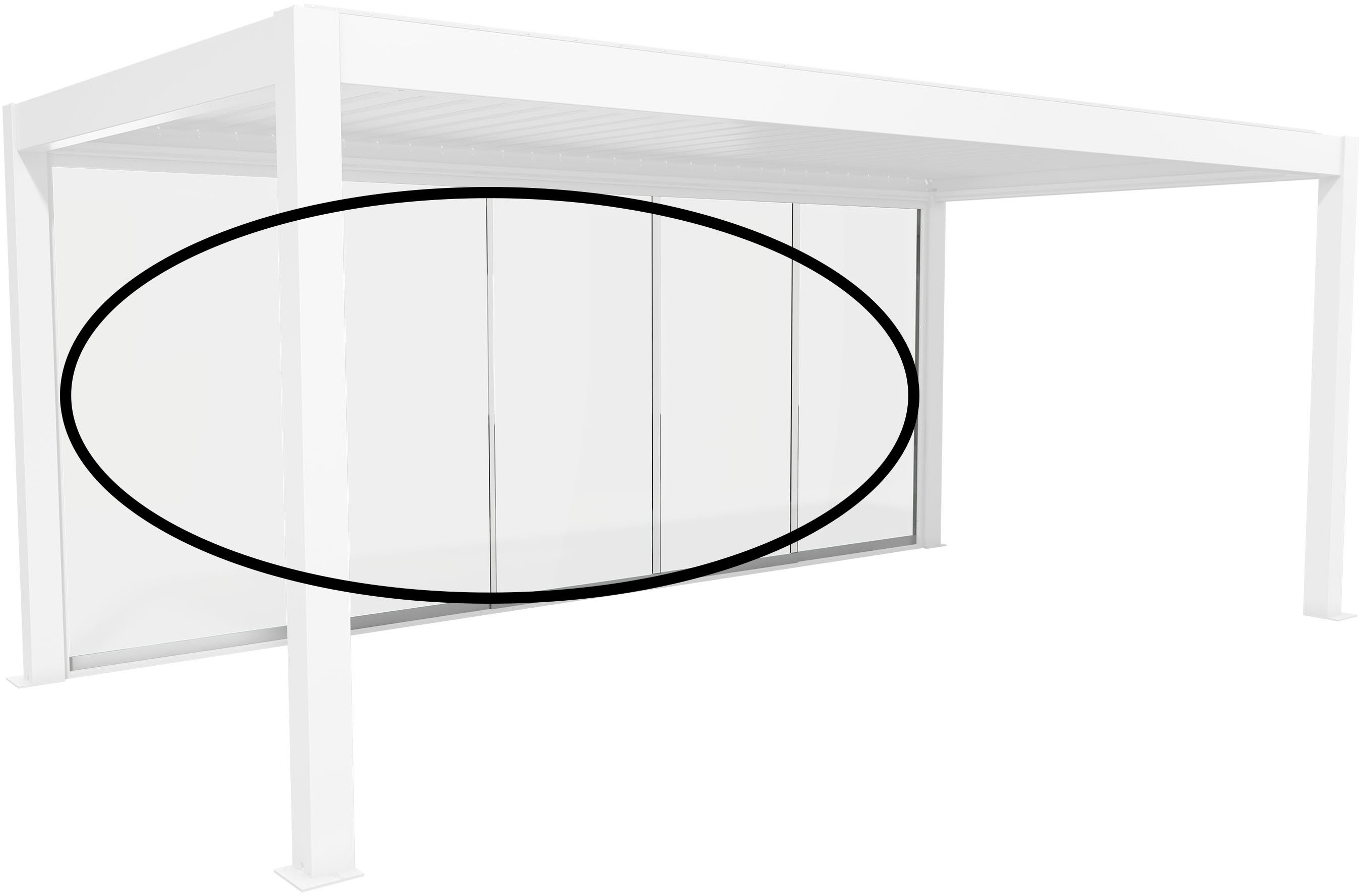 Glasschiebetür BIOHORT "Klarglas Gr. 6 m für Pergola, verschiedene Farben", weiß, B:568cm H:234,9cm, Glas, Stahl, Türen, 568x 234,9 cm, Glaselemente aus 10 mm ESG