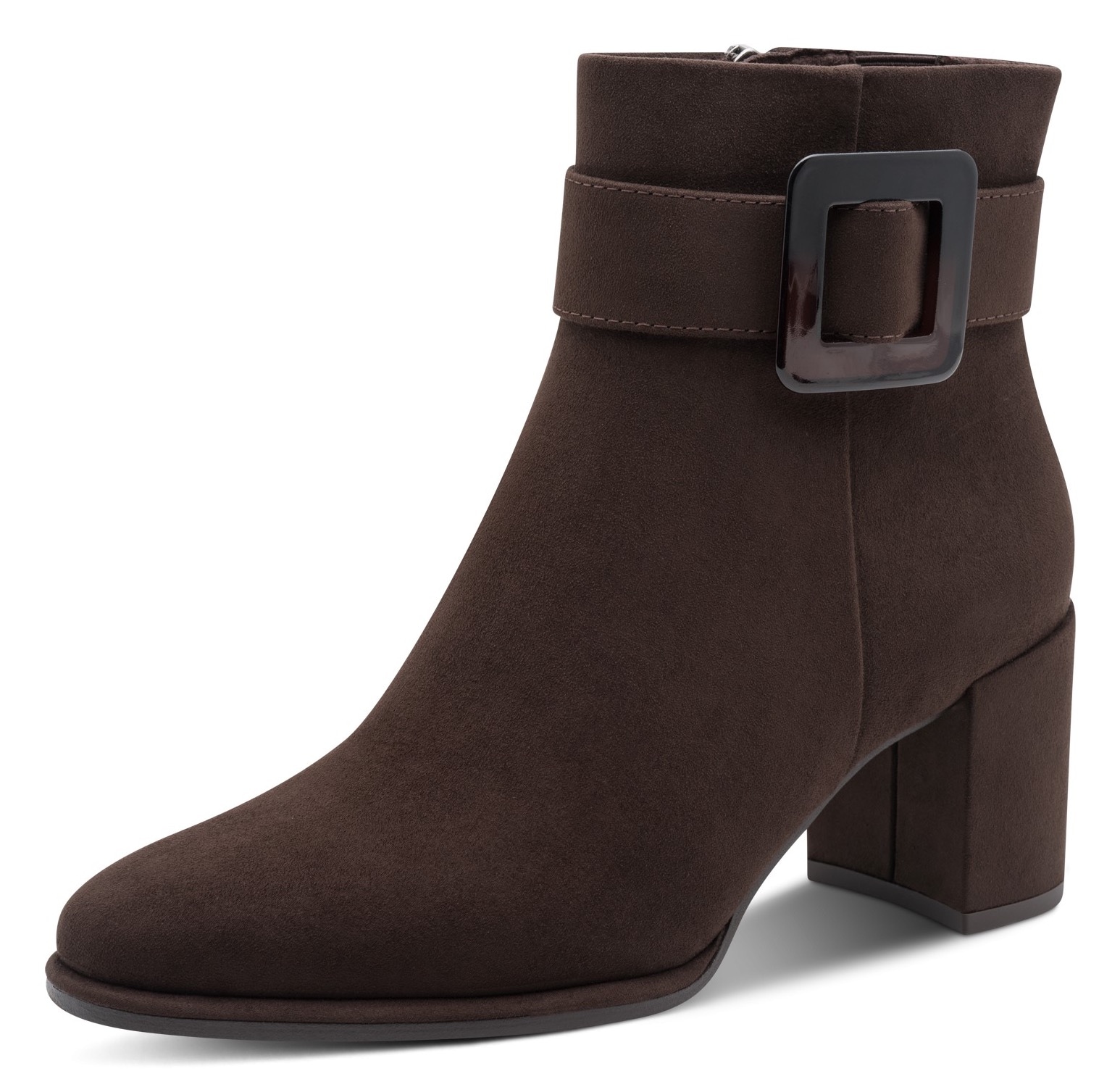 Stiefelette MARCO TOZZI, Damen, Gr. 40, mocca, Textil, Veloursleder, unifarben, Schuhe Stiefelette, Blockabsatz, Ankleboots mit modischer Zierschnalle