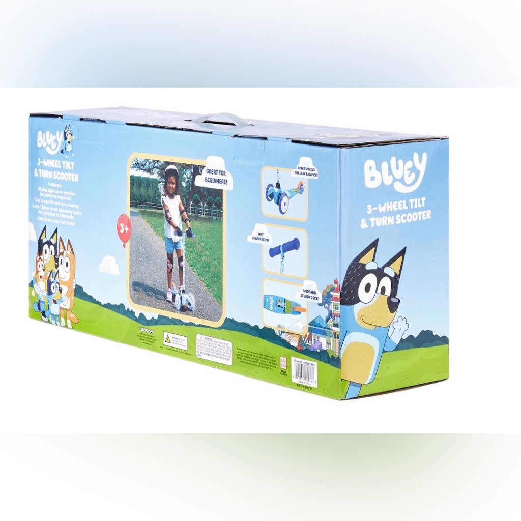 Disney Toys | Bluey Light Up Wheel Tilt And Turn Toddler Scooter, 3 Wheel Kick Scooter Kids | Color: Blue | Size: Osb