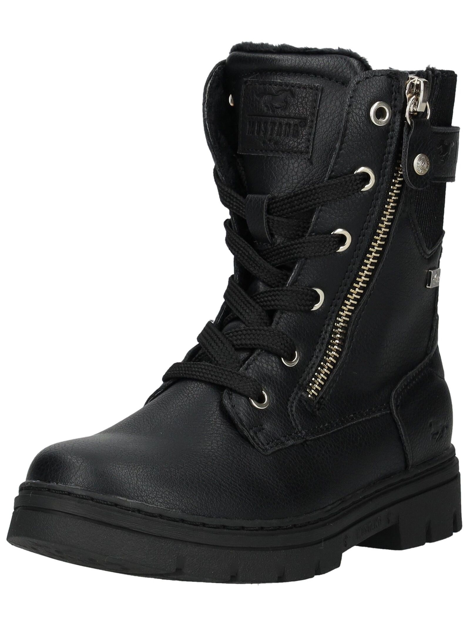 Schnürstiefelette MUSTANG SHOES "Mustang Shoes Stiefelette Lederimitat/Textil", Damen, Gr. 34, schwarz, Lederimitat, Textil, Schuhe Schnürstiefelette