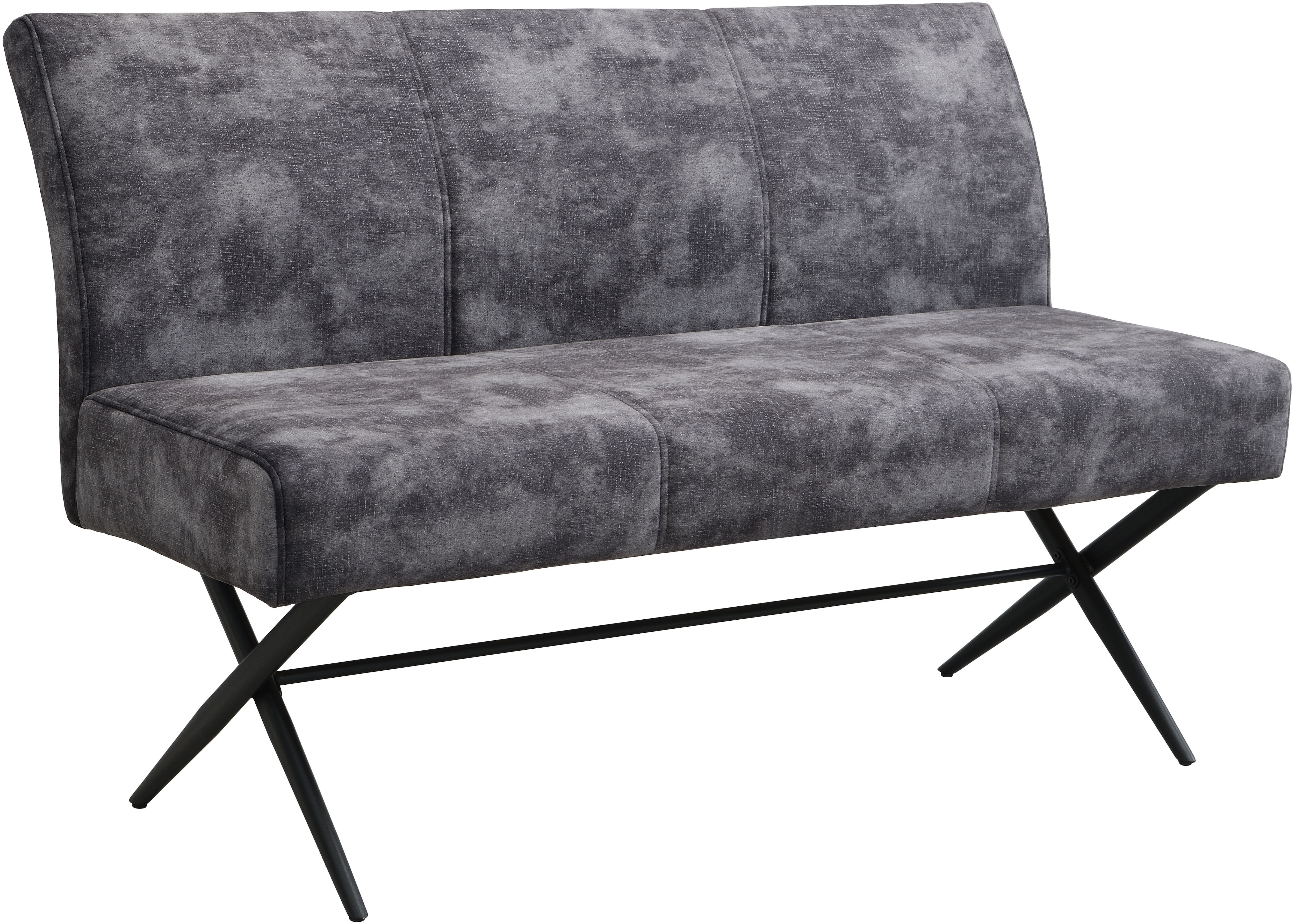 Sitzbank HELA "PORTO", vintage anthrazit, schwarz, schwarz, B:140cm H:88cm T:67cm, Metall, Polyester, Stoff, Sitzbänke, Sitzbank, Einzelbank mit Rücken, X-Gestell, Federkorb, Vintage Velvet Optik