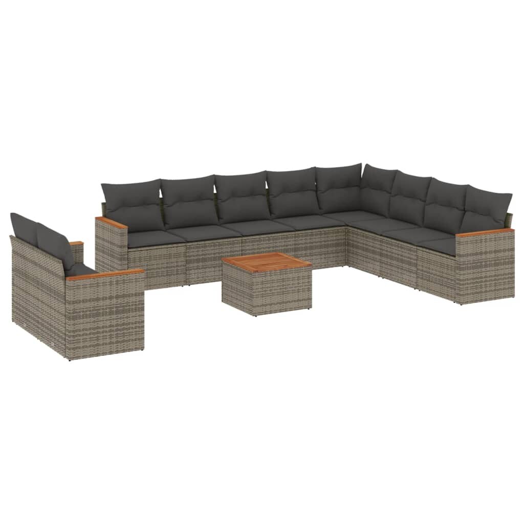 vidaXL 11-tlg. Garten-Sofagarnitur mit Kissen Grau Poly Rattan Image