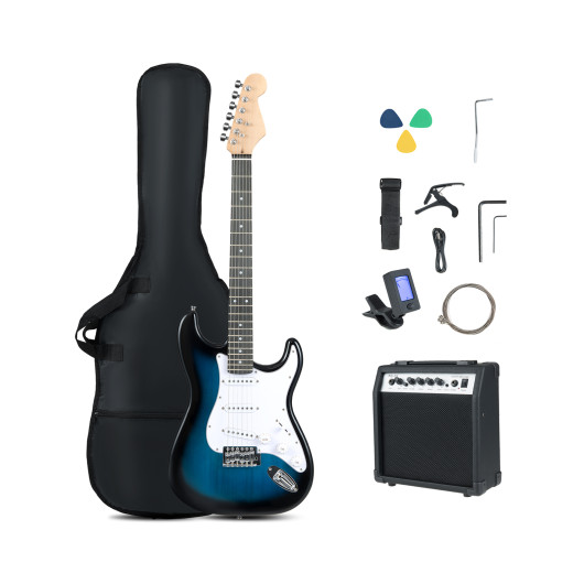 Costway 39 Inch Full Size Electric Guitar Beginner Kit with Amplifier for Starter-Blue