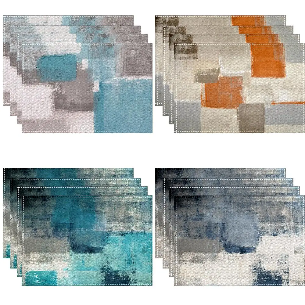 4/6/8 Stück Tischsets mit Graffiti-Malerei, Tischsets mit Untersetzern, hochwertige, hitzebeständige, waschbare Geschirr-Esstischsets Image