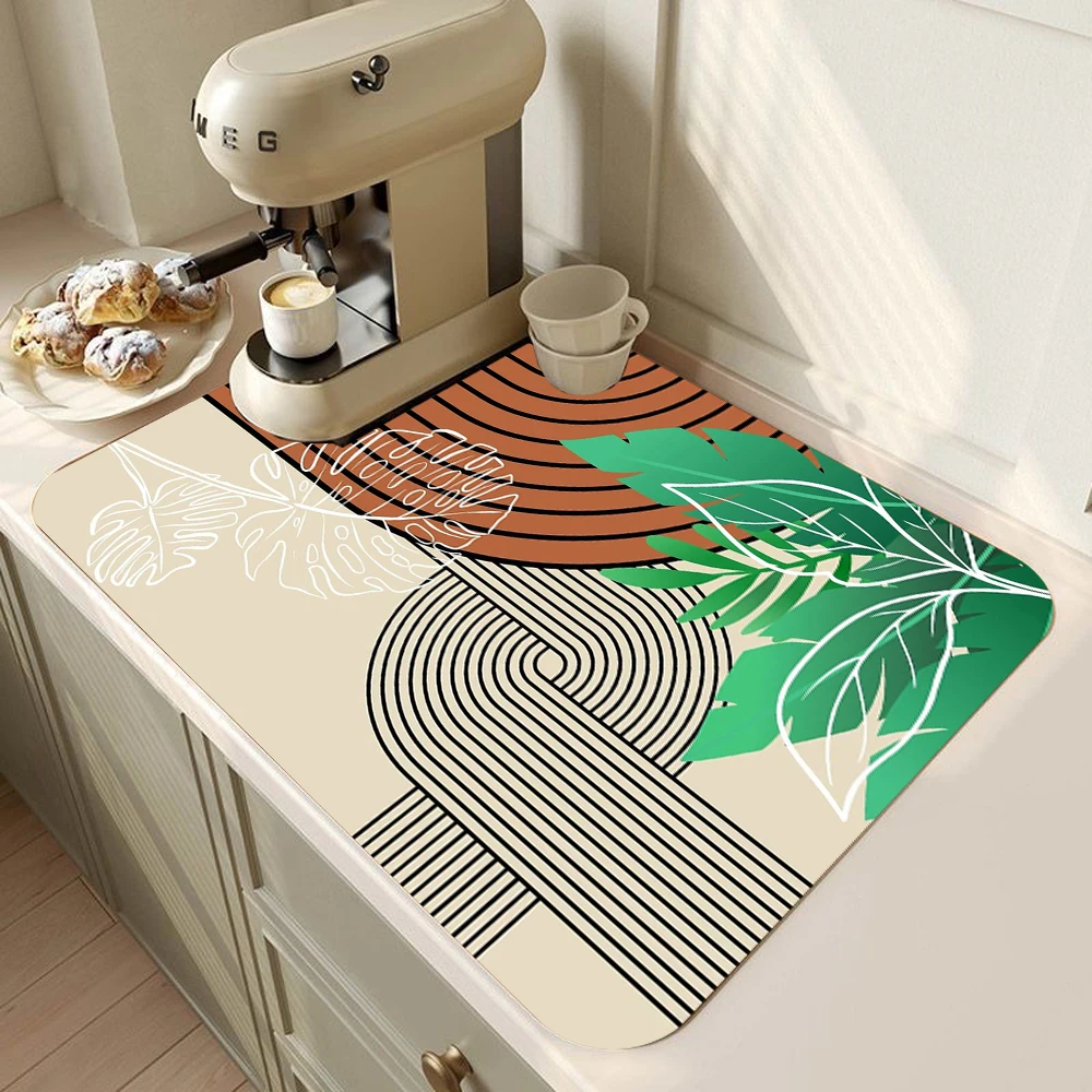 Trocknen Matte Moderne Einfache Floral Geschirr Trocknen Teppich Küche Dish Bar Ablassen Matte Wasser Tasse Esstisch Tisch Keine-waschen Image