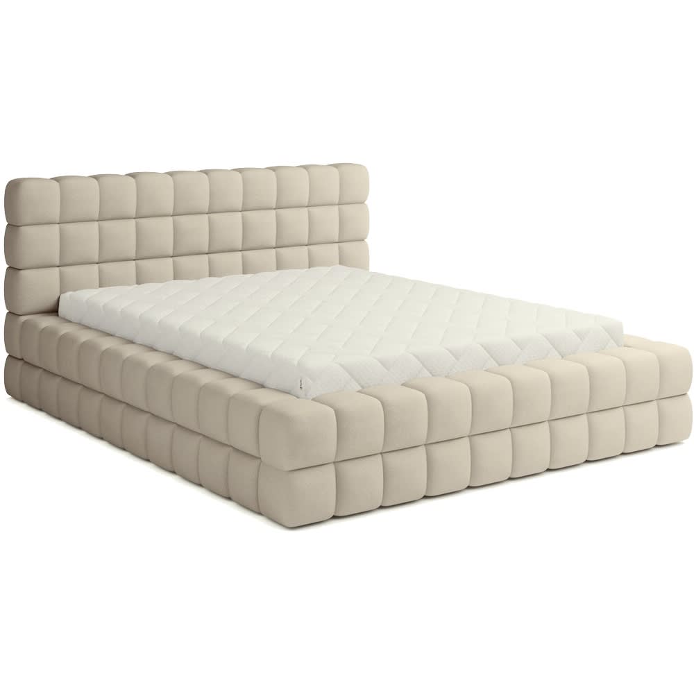 Lit double avec coffre VELOURS luxe capitonné, beige, 160x200