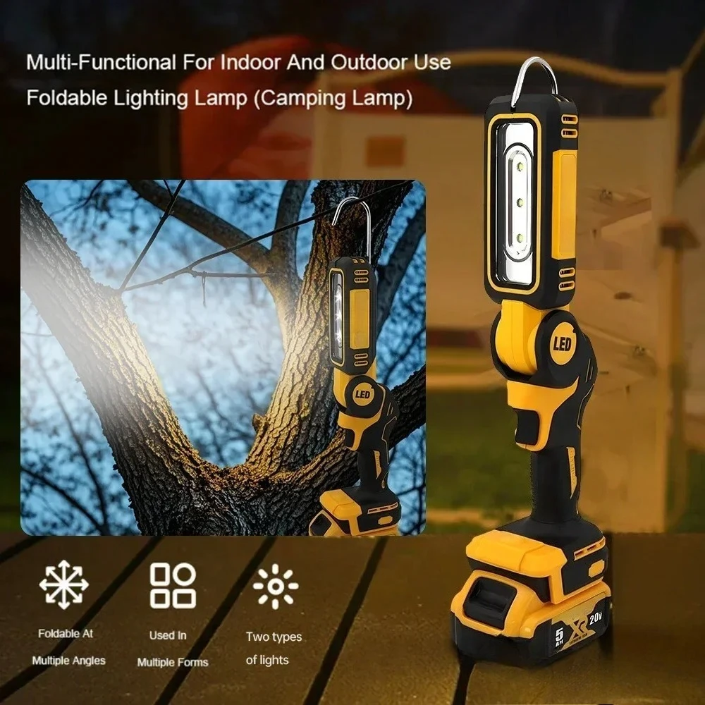 Lithium-Batterie, 90 Grad klappbar, LED-Arbeitsleuchte, tragbare Camping-Taschenlampe für Outdoor-Camping, für DEWALT 20 V-Batterie