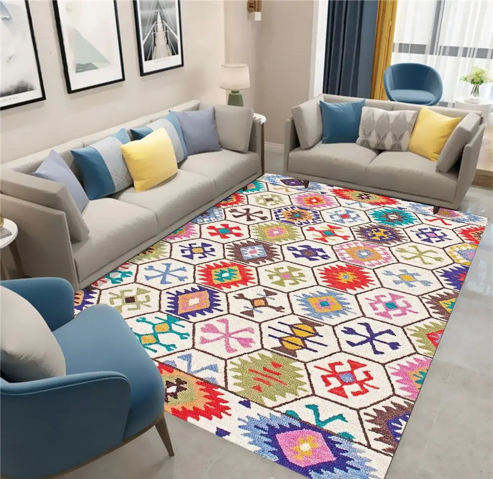 Marokkanischer Bohemian-Stil Teppich Wohnzimmer Sofa Schlafzimmer Eingang Fußmatte rutschfeste Cartoon Kawaii Home Dekoration Mädchen Kind Teppich Image