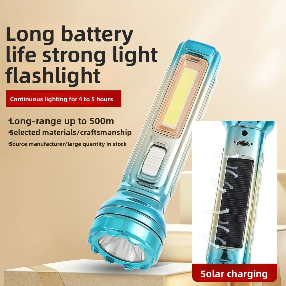 Solarbetriebene, superhelle LED-Taschenlampe – tragbares multifunktionales Beleuchtungsgerät für Outdoor-Camping und Nachtangeln Image