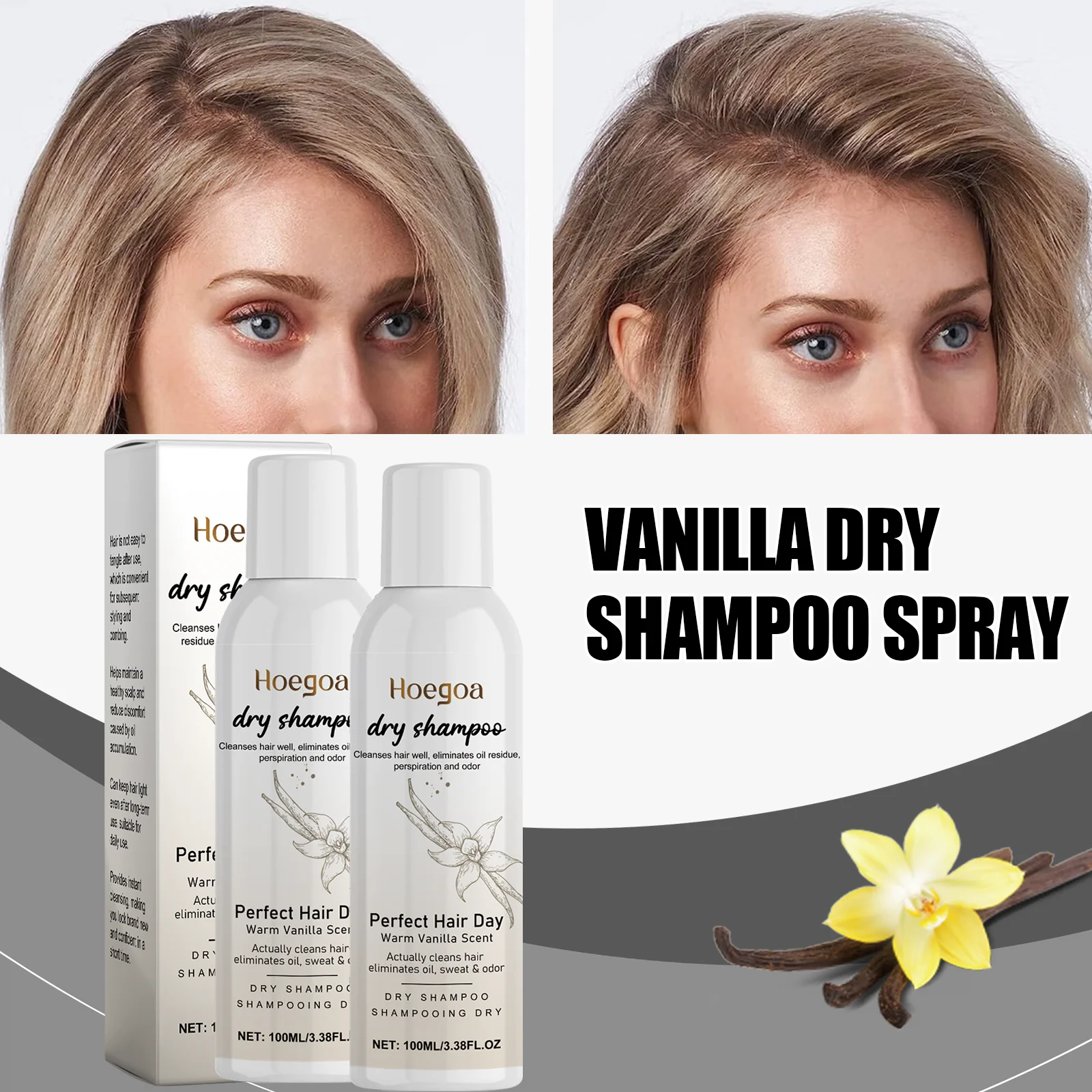 Vanille-Duft-Trocken-Shampoo-Spray, ölabsorbierendes, voluminöses Haar, erfrischend, sofort sauber, kein Wasser erforderlich, Reisegröße 100 ml Image