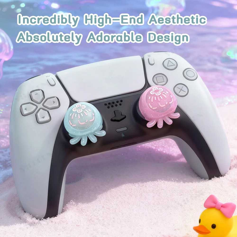 Quallen-LED-Thumbstick-Griffe für PS4, PS5-Controller, beleuchtete Joystick-Kappen für DualSense und DUALSHOCK 4, Daumengriffabdeckung Image
