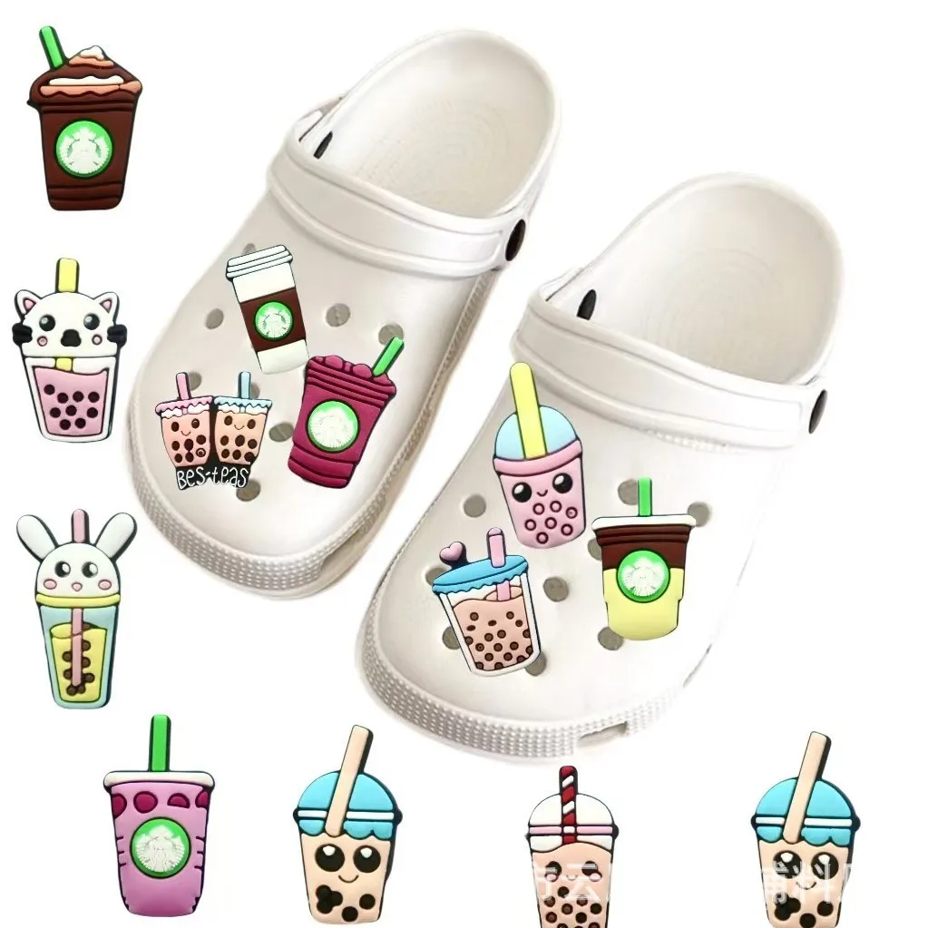 5-16PCS Kaffee Perle Milch Tee Schuh Charme Mix Großhandel PVC Dekoration Schnalle Fit Sandale Schuh Abnehmbare Wasserdicht zu Weihnachten Geschenk Image