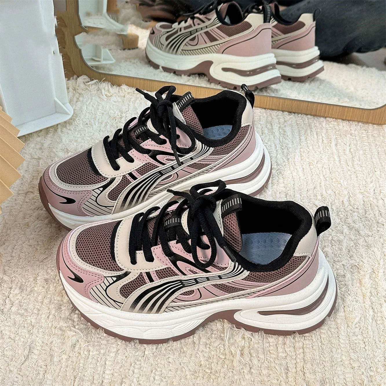 2025, Turnschuhe für Damen, Plattform, flache Schuhe, grau, rosa, lässige Trainer, Damen, klobige Turnschuhe, Damenschuhe für Damen, Zapatillas Mujer