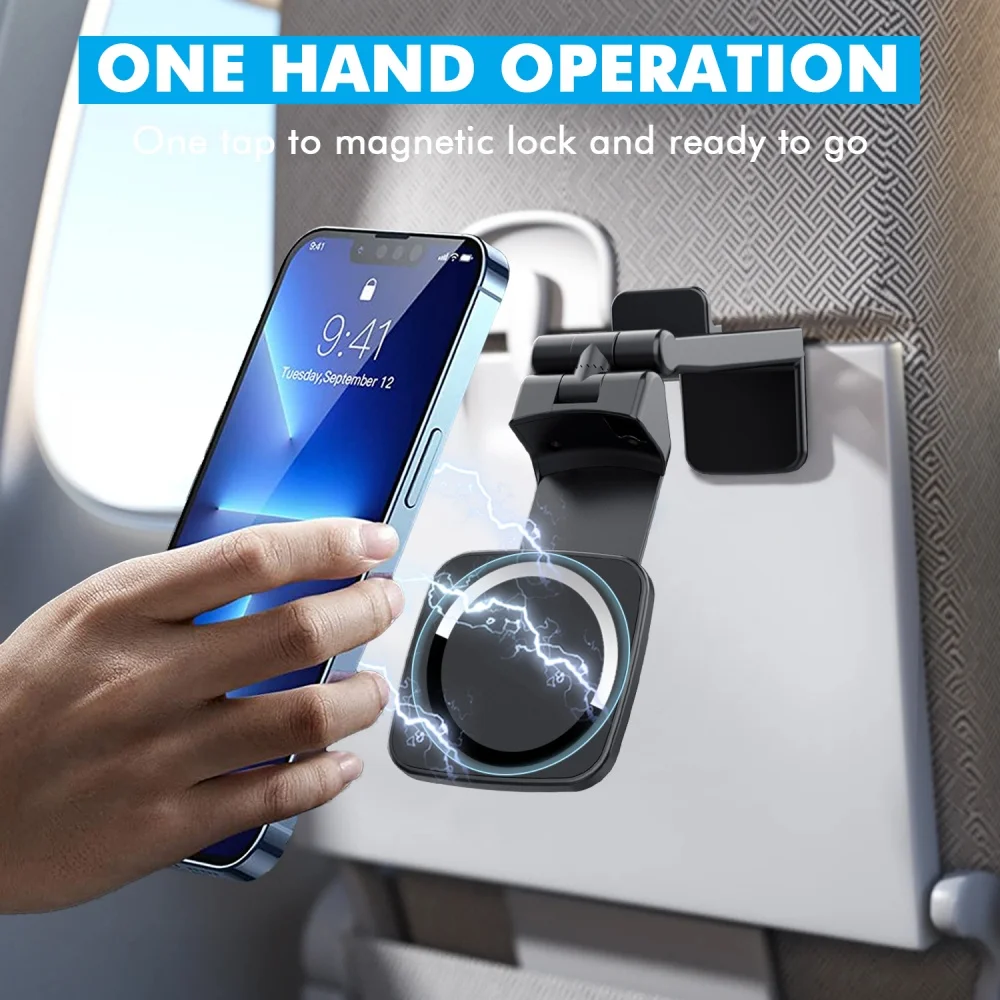 Faltbarer magnetischer Telefonhalter für Flugzeug und Schreibtisch-360 ° Verstellbarer Universalständer für iPhone und Android-Tablets (Reise-Essential) Image