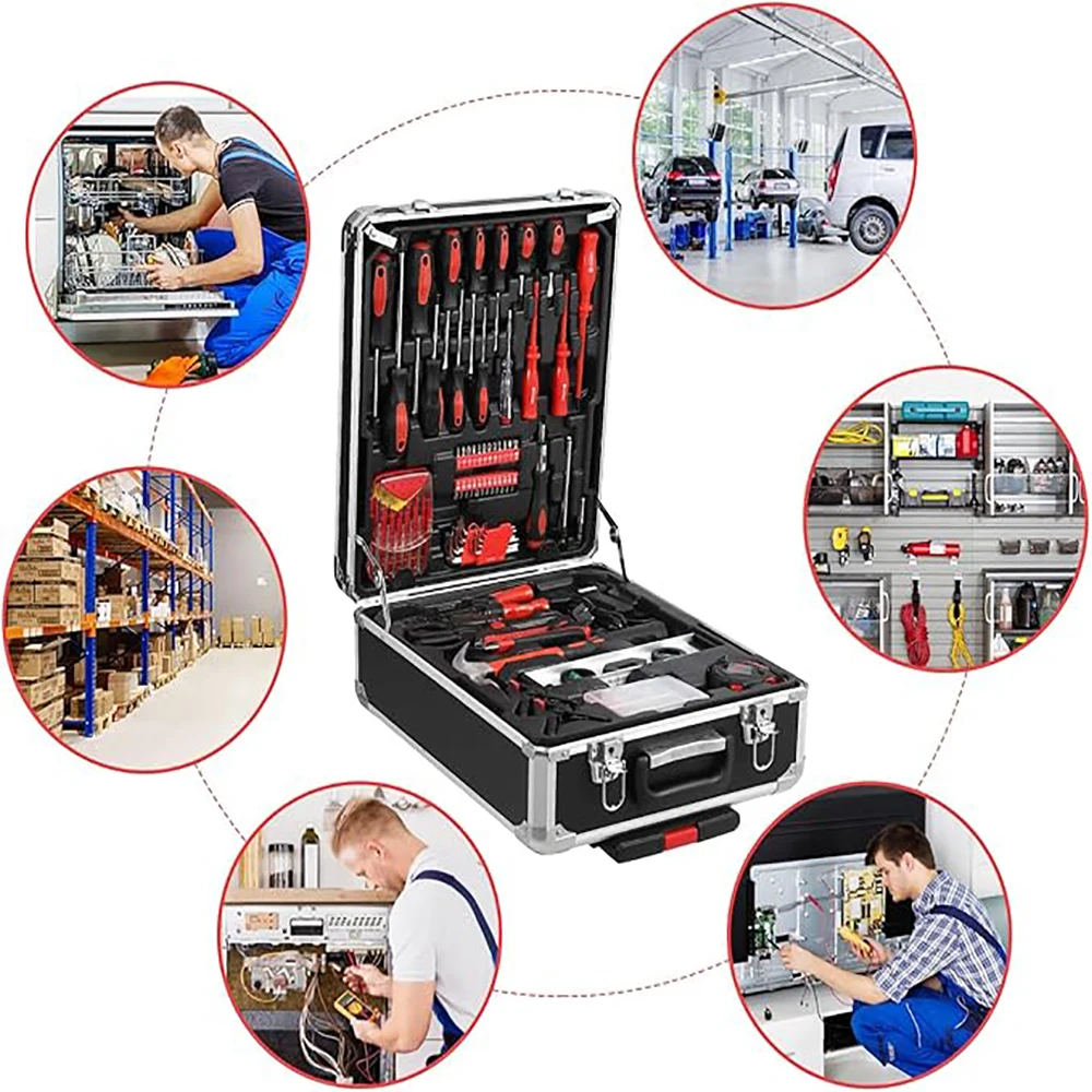 800 pièces ensemble d'outils de réparation à domicile de chariot en aluminium, kit d'outils ménagers généraux avec boîte à outils roulante, mallette de rangement de boîte à outils pour l'entretien