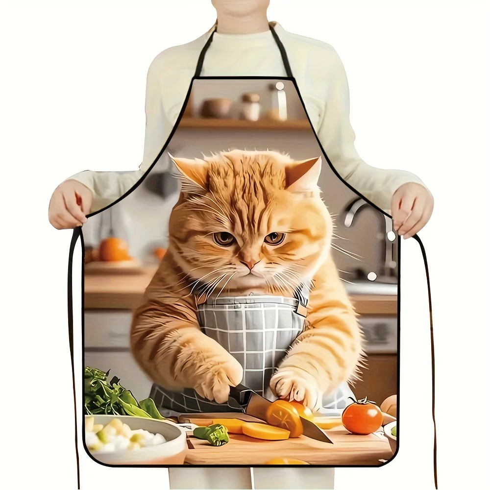 Tablier de cuisine unisexe imprimé chat de cuisine de dessin animé de haute qualité pour la cuisine, le jardinage, le barbecue, la cuisine à domicile, tabliers cadeaux de fête de vacances